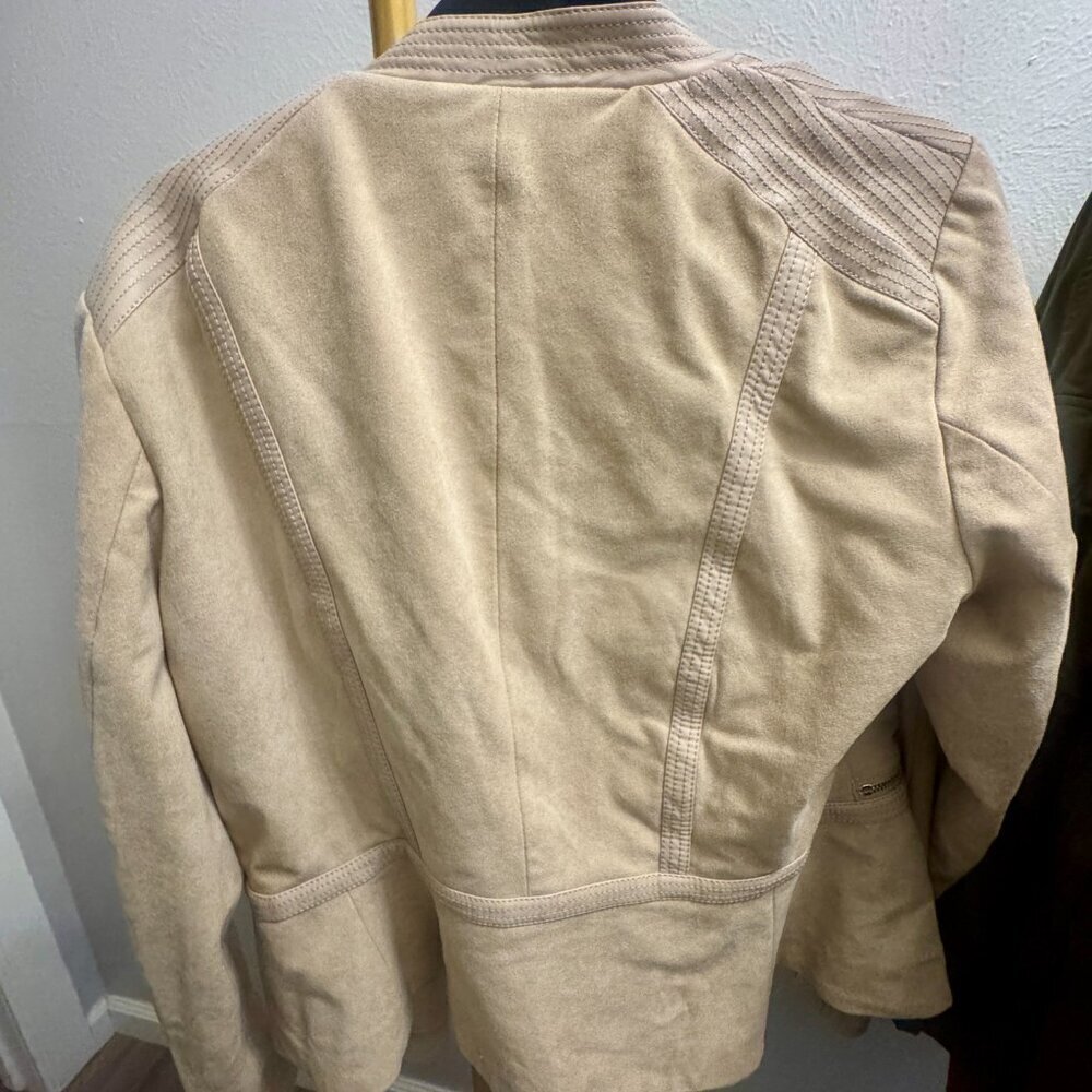 🤎 H&M Faux Suede Moto Jacket | XL (US 14) | Beige - Picture 3 of 8